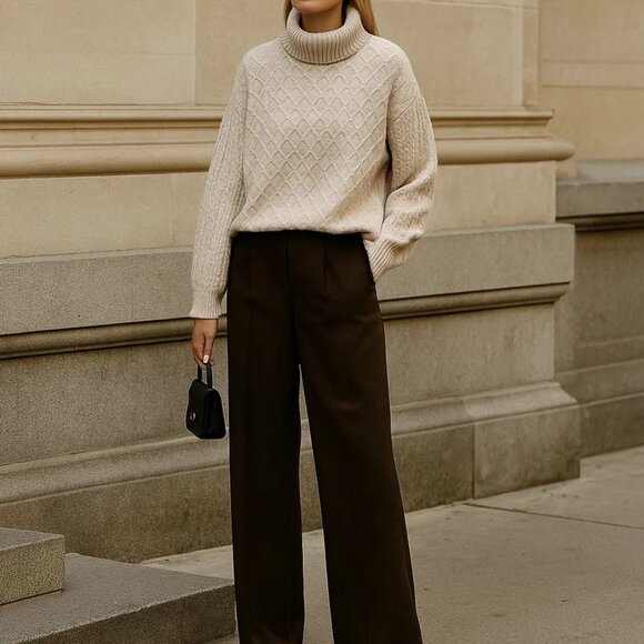 New Cable Knit Turtleneck Sweater Relaxed Fit Oversized Cozy Slouchy Loose - XL - Picture 2 of 10